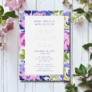 Elegantes Rosa Blue Floral Wohltätigkeit Event Gal Folieneinladung