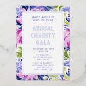 Elegantes Rosa Blue Floral Wohltätigkeit Event Gal Folieneinladung (Vorderseite)