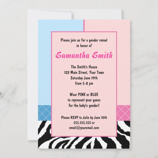 Elegantes Rosa Blue Zebra Gender Reveveal Party Ei Einladung (Vorderseite)