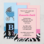 Elegantes Rosa Blue Zebra Gender Reveveal Party Ei Einladung (Vorne/Hinten)
