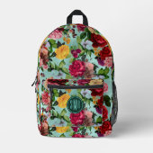 Elegantes rosa Blume Aqua-Muster Monogramm Bedruckter Rucksack (Vorderseite)