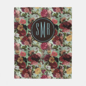 Elegantes rosa Blume Aqua-Muster Monogramm Fleecedecke (Vorderseite)