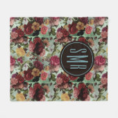 Elegantes rosa Blume Aqua-Muster Monogramm Fleecedecke (Vorderseite (Horizontal))