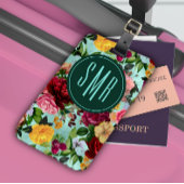 Elegantes rosa Blume Aqua-Muster Monogramm Gepäckanhänger