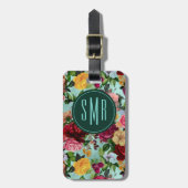 Elegantes rosa Blume Aqua-Muster Monogramm Gepäckanhänger (Vorderseite vertikal)