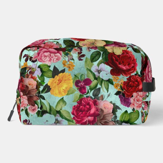 Elegantes rosa Blume Aqua-Muster Monogramm Waschbeutel (Rückseite)