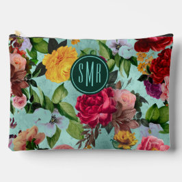Elegantes rosa Blume Aqua-Muster Monogramm Zubehörtasche