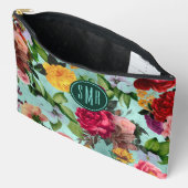 Elegantes rosa Blume Aqua-Muster Monogramm Zubehörtasche (Offen)