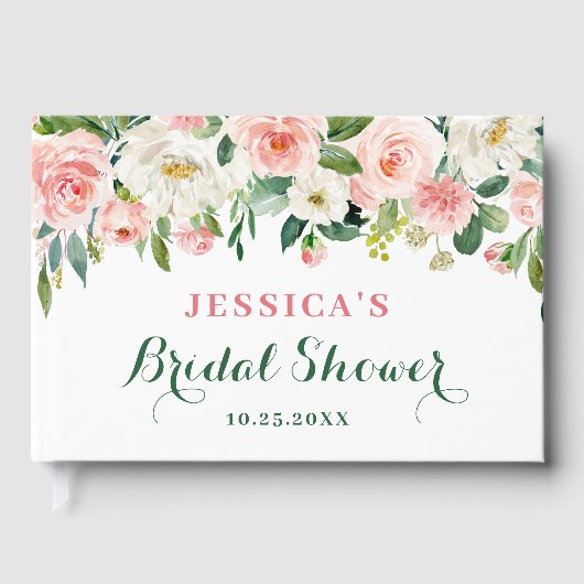 Elegantes Rosa Blume Blumenmuster Brautparty Gästebuch (Vorderseite)