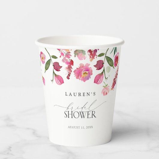 Elegantes rosa Blume Brautparty Pappbecher (Rückseite)