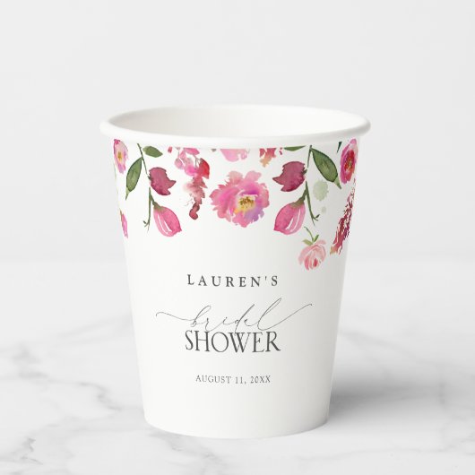 Elegantes rosa Blume Brautparty Pappbecher (Vorderseite)