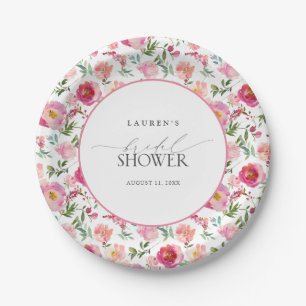 Elegantes rosa Blume Brautparty Pappteller