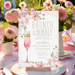 Elegantes Rosa Blume Brunch & Bubbly Brautparty Einladung