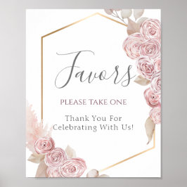 Elegantes Rosa Blume Gold Gastgeschenk Hochzeit Ze Poster