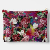 Elegantes rosa Blume rotes Muster Monogramm Zubehörtasche (Rückseite)