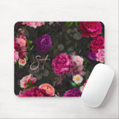 Elegantes rosa Blume schwarzes Monogramm Mousepad (Mit Mouse)