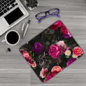 Elegantes rosa Blume schwarzes Monogramm Mousepad