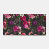 Elegantes rosa Blume schwarzes Monogramm Schreibtischunterlage (Vorderseite)