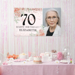 Elegantes rosa Blumen-70. Geburtstagsfoto Banner
