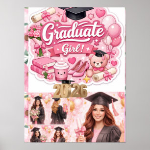 Elegantes rosa Blumen-Abschlussfeier-Banner Poster