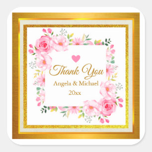 Elegantes rosa Blumen Dankeschön Hochzeitsgeschenk Quadratischer Aufkleber