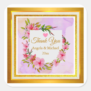 Elegantes rosa Blumen Dankeschön Hochzeitsgeschenk Quadratischer Aufkleber