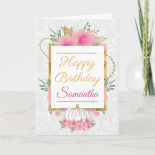 Elegantes rosa Blumen- & Gold-Geburtstagsdesign Karte