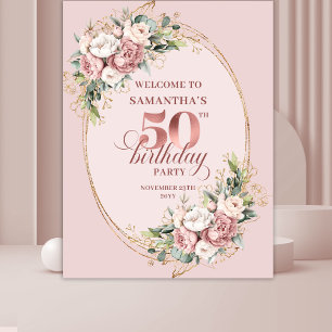 Elegantes Rosa Blumen Grüngesteck 50. Geburtstag H Wandteppich
