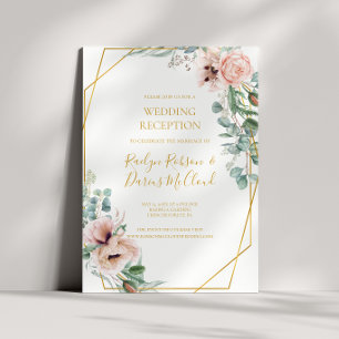 Elegantes Rosa Blumen   Hochzeitsempfang Einladung