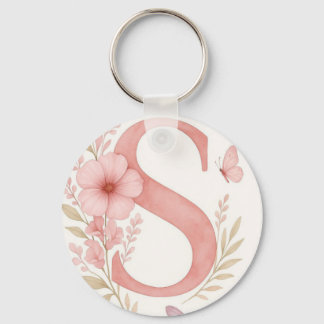 Elegantes rosa Blumen-Initialen S Monogramm-Schlüs Schlüsselanhänger