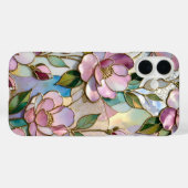 Elegantes rosa Blumen iPhone Case Buntglas (Rückseite (Horizontal))