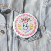 Elegantes rosa Blumen-Spitze-Monogramm Mädchen ang Button (Beispiel)
