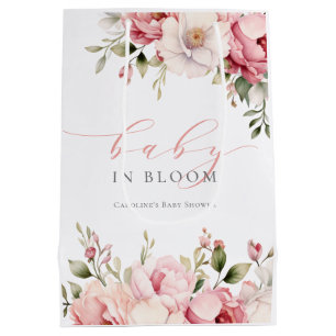 Elegantes rosa Blumenbaby in Bloom Girl Baby Showe Mittlere Geschenktüte