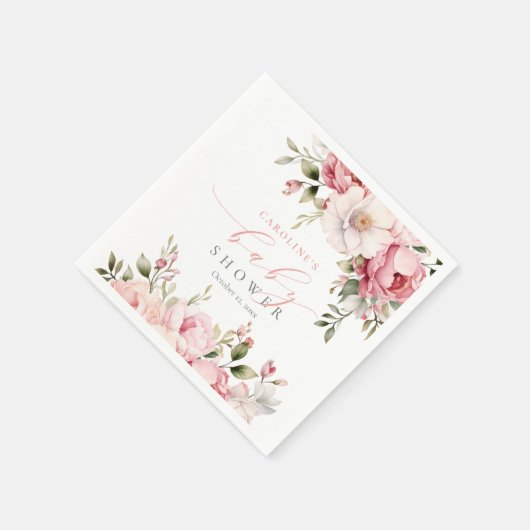 Elegantes rosa Blumenbaby in Bloom Girl Baby Showe Serviette (Ecke)