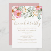 Elegantes Rosa Blumenbrunch Brautparty Einladung (Vorne/Hinten)
