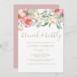 Elegantes Rosa Blumenbrunch Brautparty Einladung
