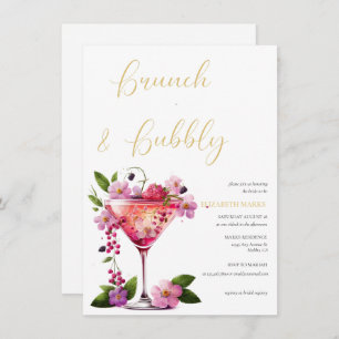 Elegantes rosa Blumenbrunch & Bubbly Brautparty Einladung