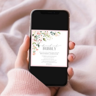 Elegantes rosa Blumenbrunch & Bubbly Brautparty Einladung