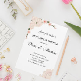 Elegantes rosa Blumenbügler Probe Abendessen Einladung