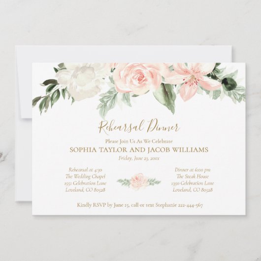 Elegantes Rosa Blumendach Hochzeitsfest Probe Dinn Einladung (Vorderseite)