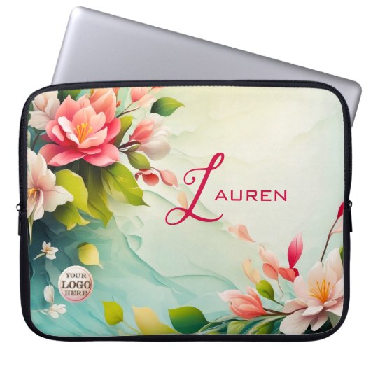 Elegantes rosa Blumendesign Laptopschutzhülle (Vorderseite)