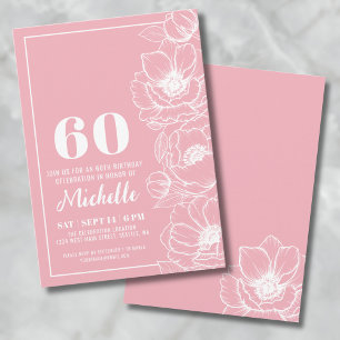 Elegantes rosa Blumendesign zum 60. Geburtstag Einladung
