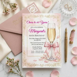Elegantes rosa Blumendesign zum 60. Geburtstag mit Einladung