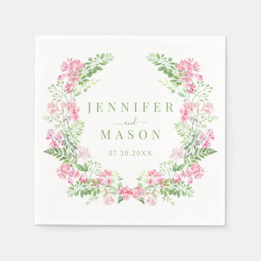 Elegantes rosa Blumengarten SommerWedding Paper Serviette (Vorderseite)