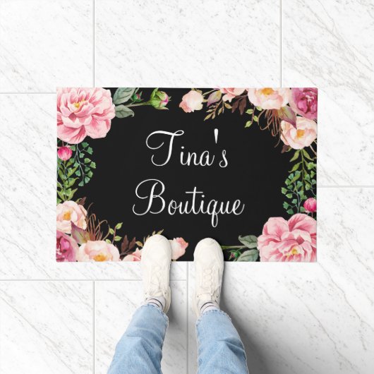 Elegantes, rosa Blumengeschäft Willkommen Fußmatte (Indoor)