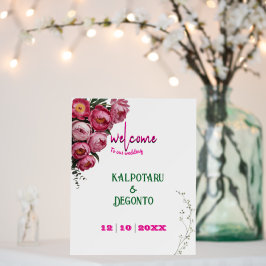 Elegantes rosa Blumengezelt Begrüßungszeichen