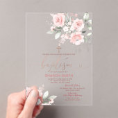 Elegantes rosa Blumengoldkreuz Christening Taufe Acryleinladungen (Insitu (Handheld))