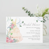 Elegantes Rosa Blumenkleid Brautparty Einladung (Stehend Vorderseite)