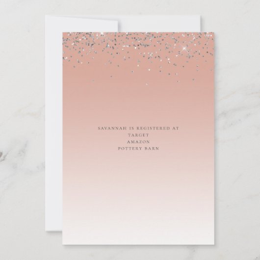 Elegantes Rosa Blumenkleid Brautparty Einladung (Rückseite)