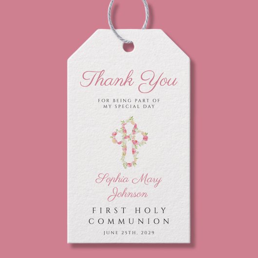 Elegantes Rosa Blumenkreuz Erste Kommune Geschenkanhänger